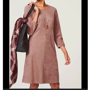 NEW J. Jill Fit Flare Dress Faux Suede  Dusty Rose Mauve Office Work Women M‎